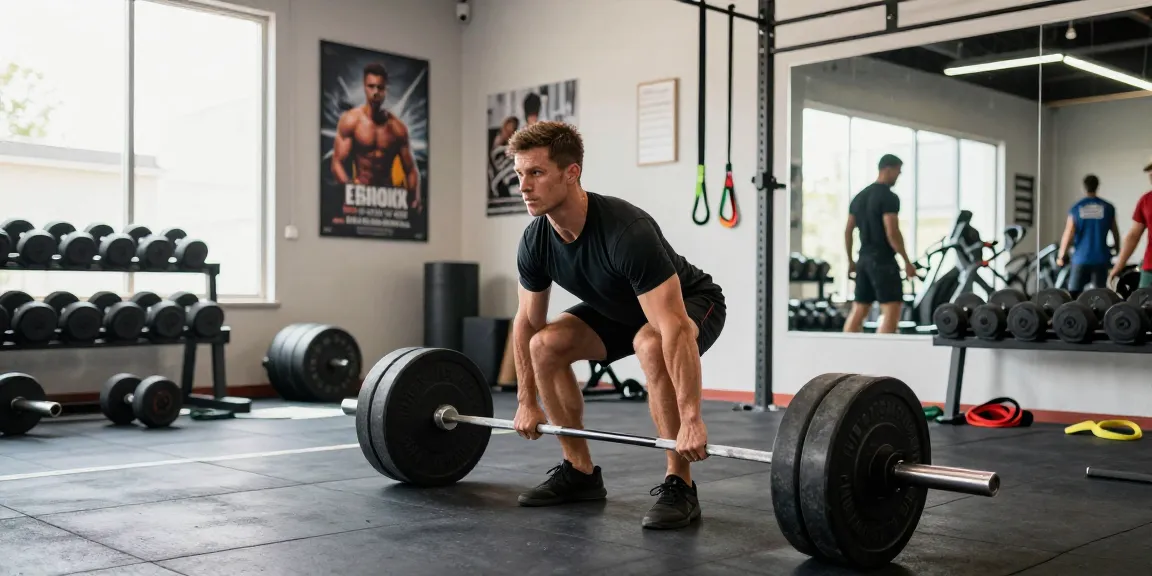 Ein Athlet hebt Gewichte während des Trainings mit Utinon Steroiden im modernen Fitnessstudio.