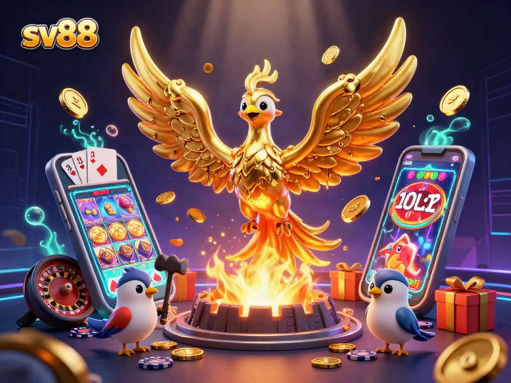 Experience thrilling gameplay at sv88: molten phoenix and vibrant casino elements symbolize excitement.