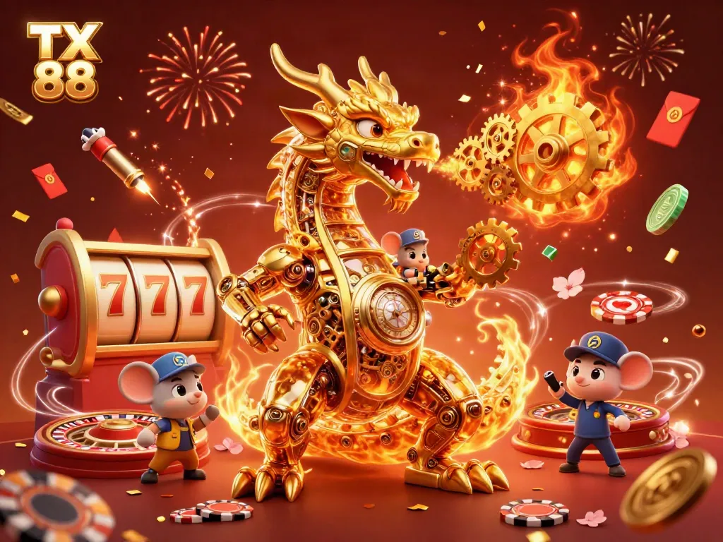 Experience the excitement of TX 88 with a colorful illustration of a dragon and casino elements.