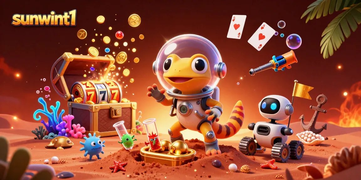 Experience thrilling winnings at sunwint1 with an engaging golden casino scene featuring a Martian gecko.